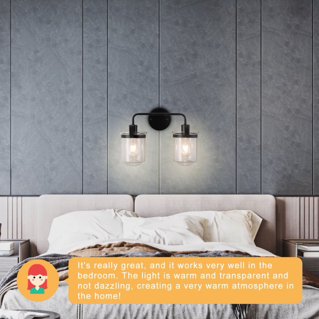 2-Light With Clear Glass Shade,Modern Sconce, Industrial Indoor Light Fixture For Bathroom Living Room Bedroom Over Kitchen Sink,E26 Socket,No Bulb