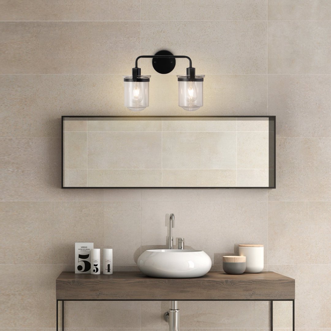 2-Light With Clear Glass Shade,Modern Sconce, Industrial Indoor Light Fixture For Bathroom Living Room Bedroom Over Kitchen Sink,E26 Socket,No Bulb