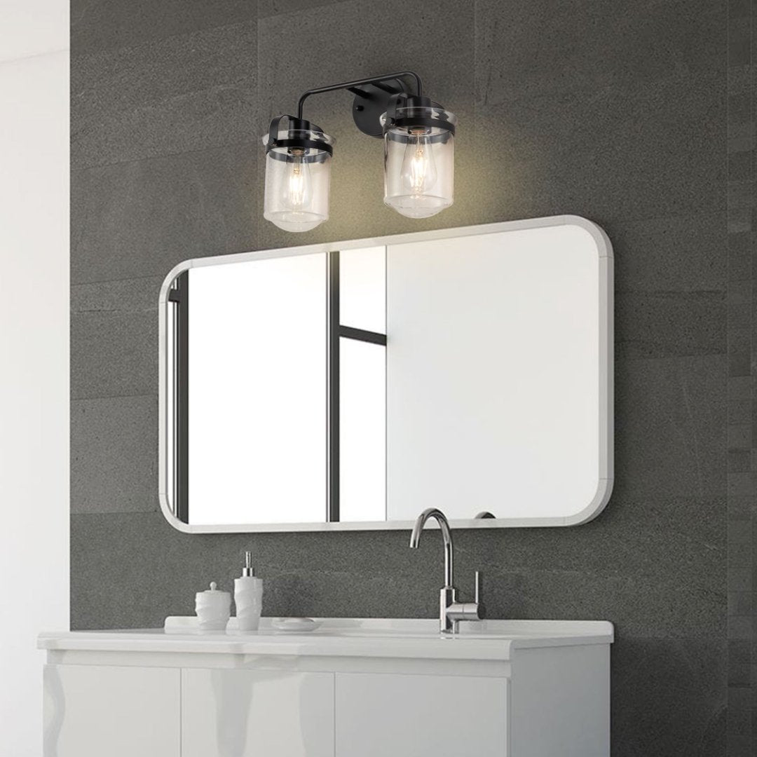 2-Light With Clear Glass Shade,Modern Sconce, Industrial Indoor Light Fixture For Bathroom Living Room Bedroom Over Kitchen Sink,E26 Socket,No Bulb