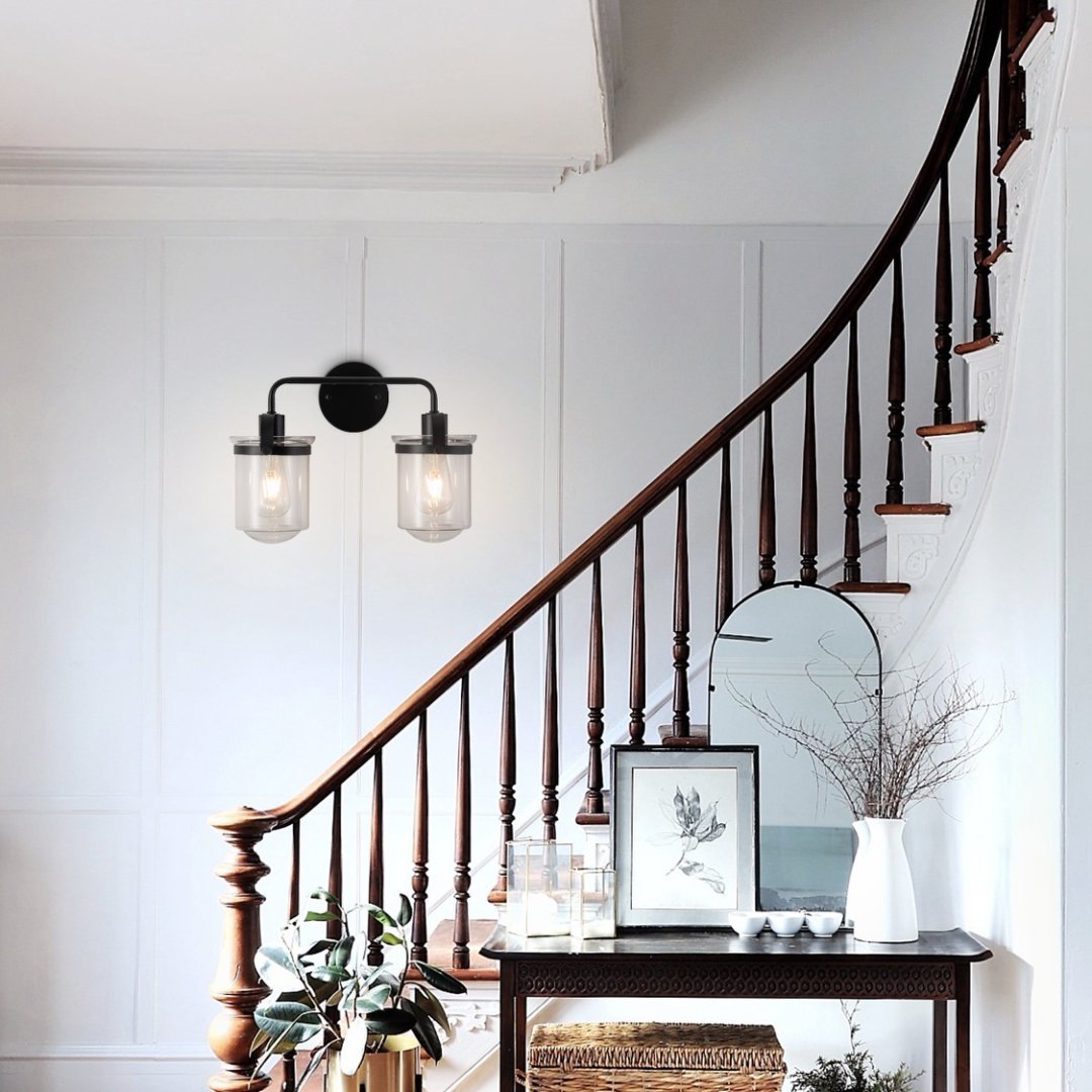 2-Light With Clear Glass Shade,Modern Sconce, Industrial Indoor Light Fixture For Bathroom Living Room Bedroom Over Kitchen Sink,E26 Socket,No Bulb
