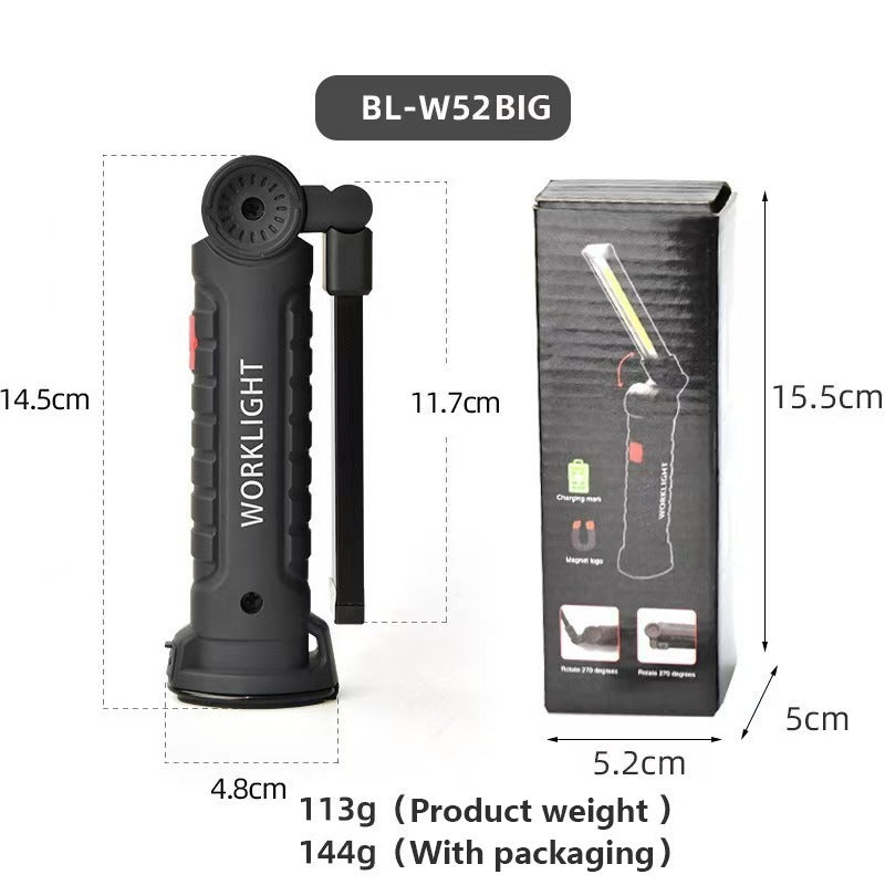 Rechargeable LED Work Light - 360 Degree Rotating Magnetic Base, Handheld Portable Light For Car Maintenance, Mechanical Work, Camping, Emergency - 5 Light Modes