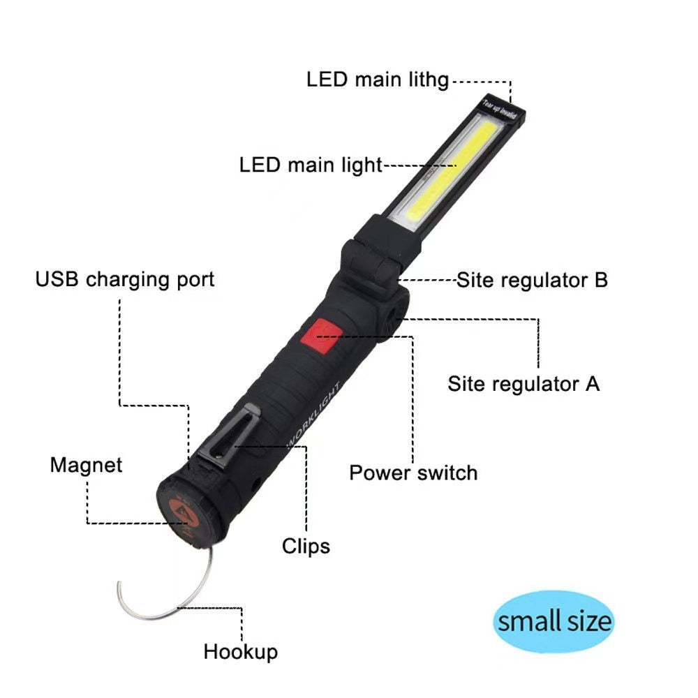 Rechargeable LED Work Light - 360 Degree Rotating Magnetic Base, Handheld Portable Light For Car Maintenance, Mechanical Work, Camping, Emergency - 5 Light Modes