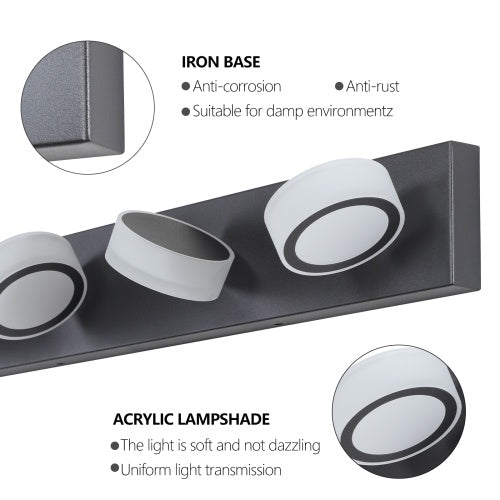 LED Modern Black 4 Light Vanity Light Fixture Mirror Bathroom Wall Light