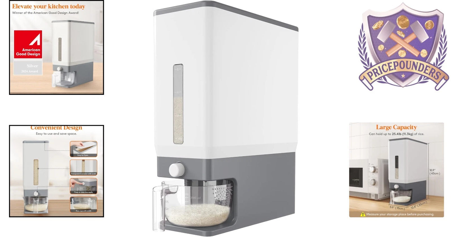 Rice Dispenser 25L Airtight Storage Container with Measuring Cup for Kitchen