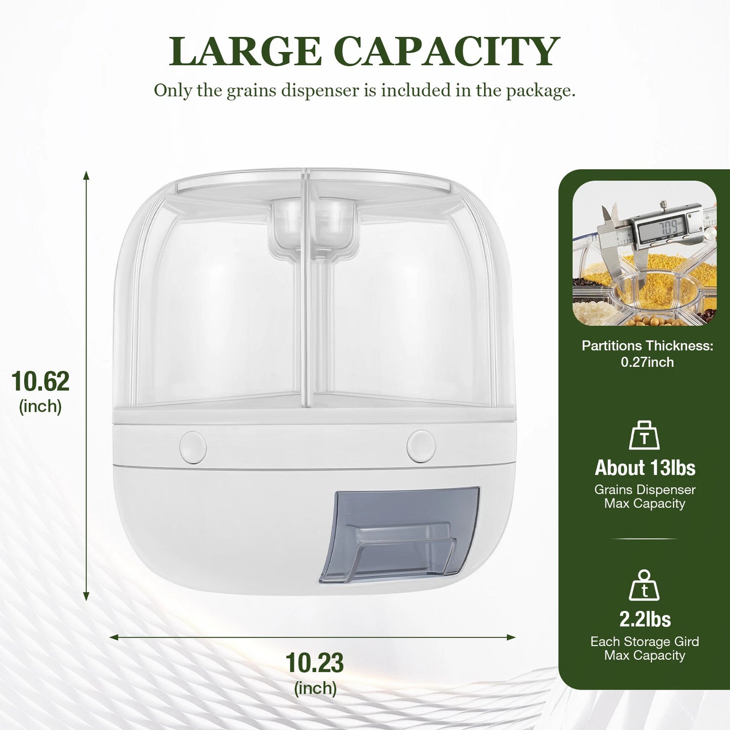 Rice Dispenser Dry Grain Food Storage Container Tank 6-Grid Rotating for Kitchen