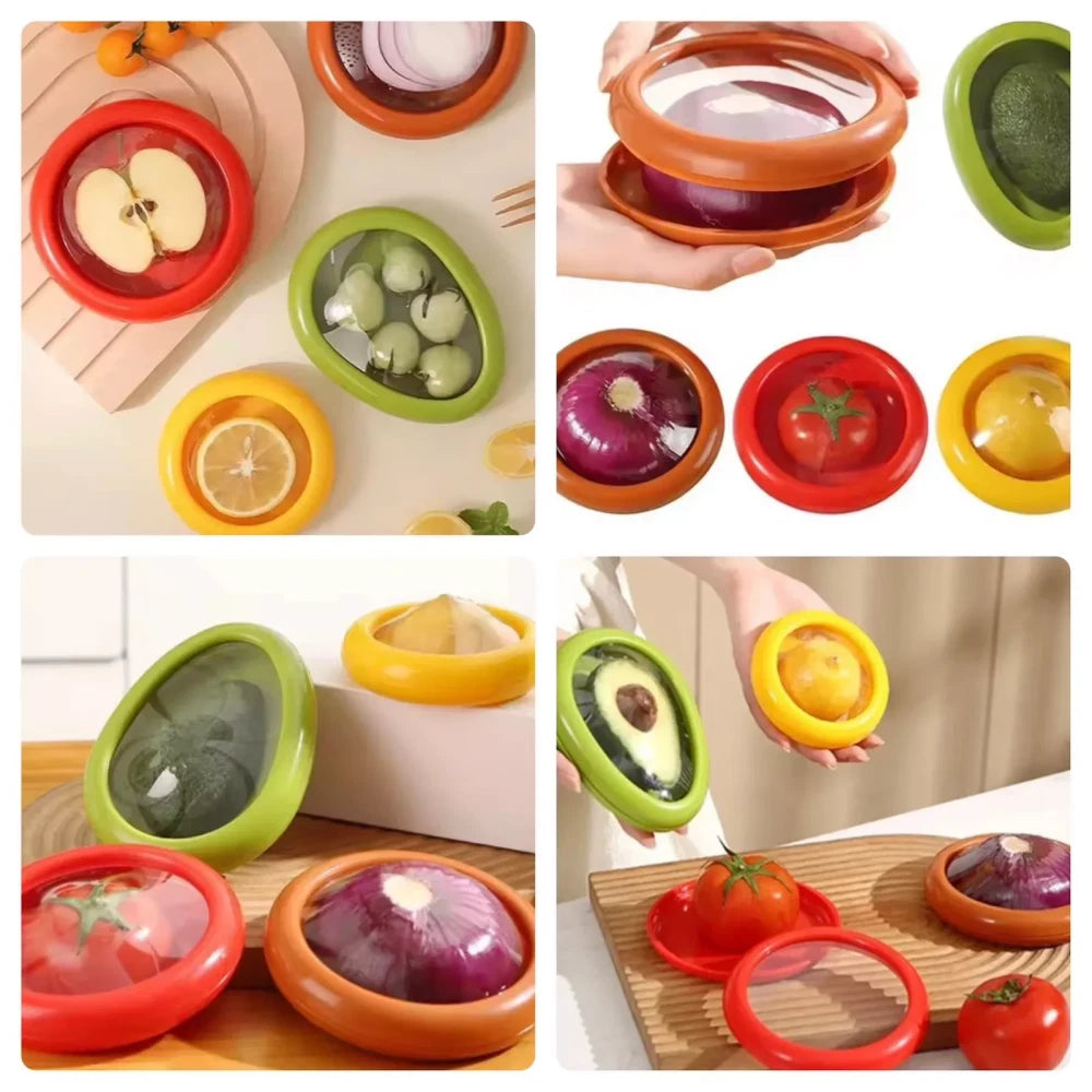 4PCS Fruit And Vegetable Food Fresh-Keeping Box Silicone Reusable Storage Box A+