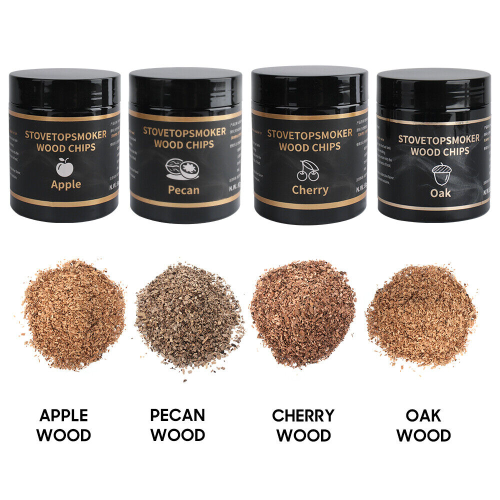 4 Flavors Wood Chips Cherry Apple Oak Pecan Sawdust Food BBQ Smoking Gun Smoke