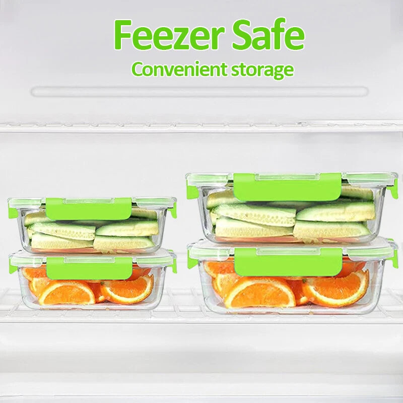 Green Glass Food Storage Containers with Airtight Lid Microwave Safe Set of 4-20