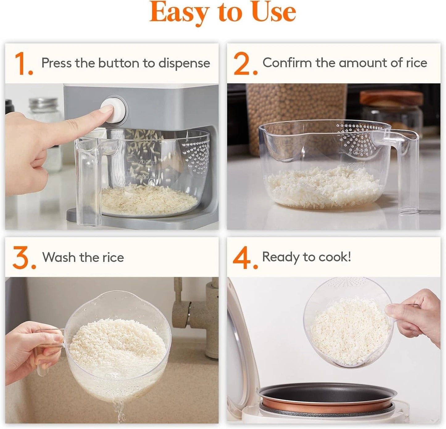 Rice Dispenser 25L Airtight Storage Container with Measuring Cup for Kitchen