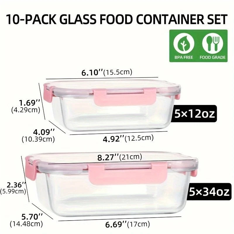 Green Glass Food Storage Containers with Airtight Lid Microwave Safe Set of 4-20