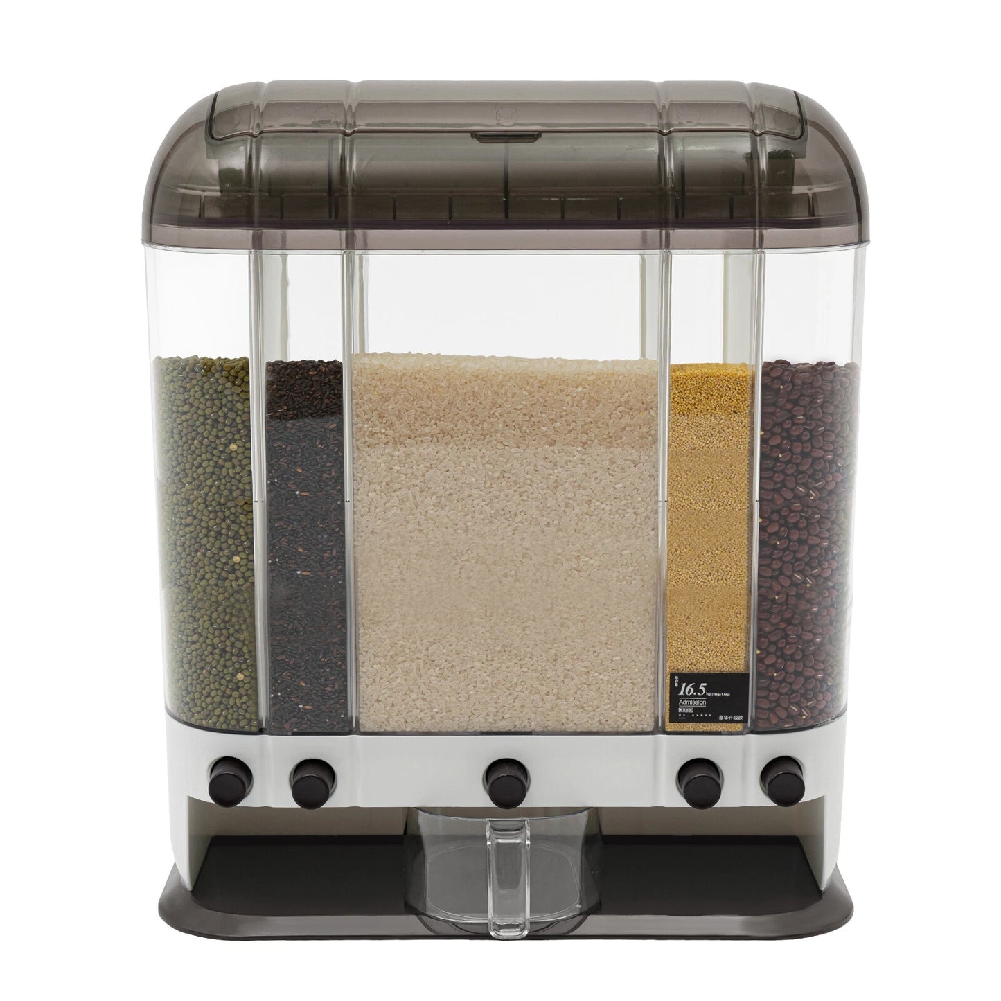 2-Tiers Rice Dispenser Dry Food Dispenser Kitchen Grain Cereal Storage Container