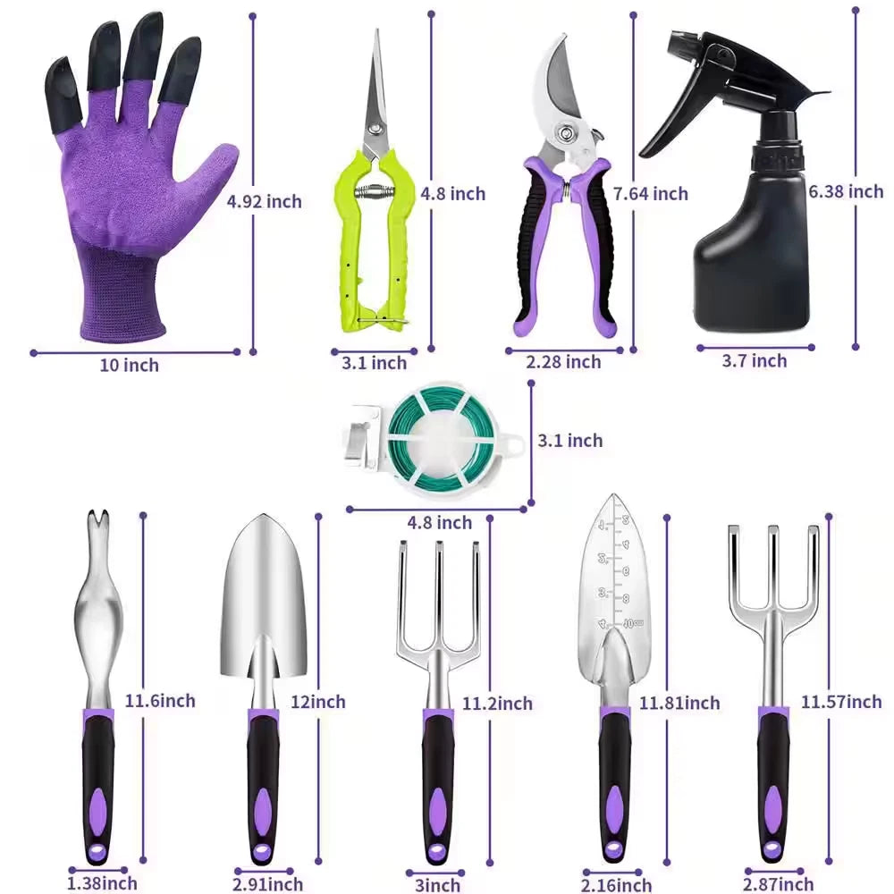 11-Piece Aluminum Alloy Steel Hand Tool Starter Kit Outdoor Heavy-Duty Garden To