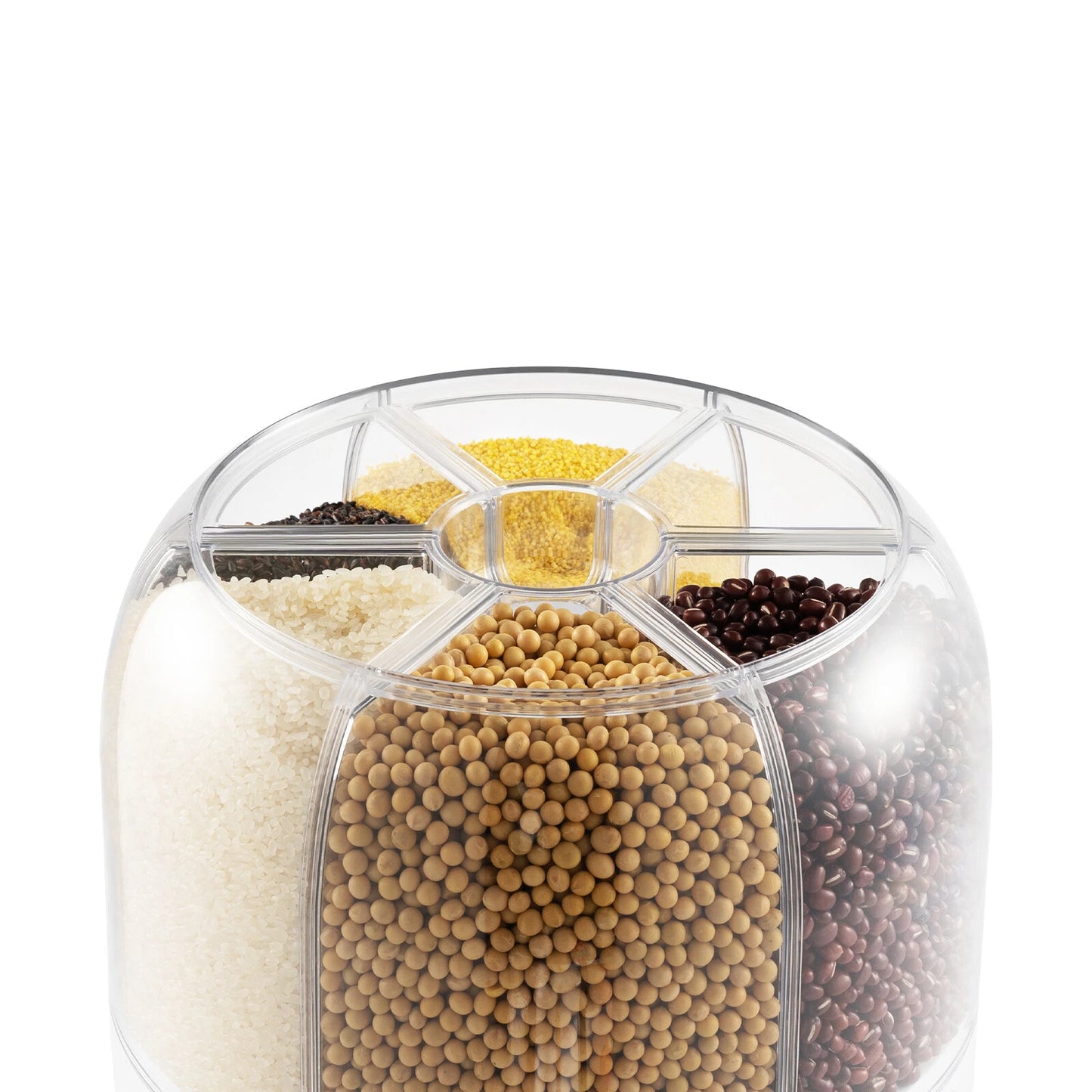 Rice Dispenser Dry Grain Food Storage Container Tank 6-Grid Rotating for Kitchen