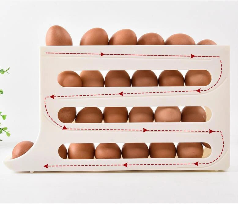 Kitchen Roll down Egg Dispenser & Storage For Refrigerator Organizer Rack Holder