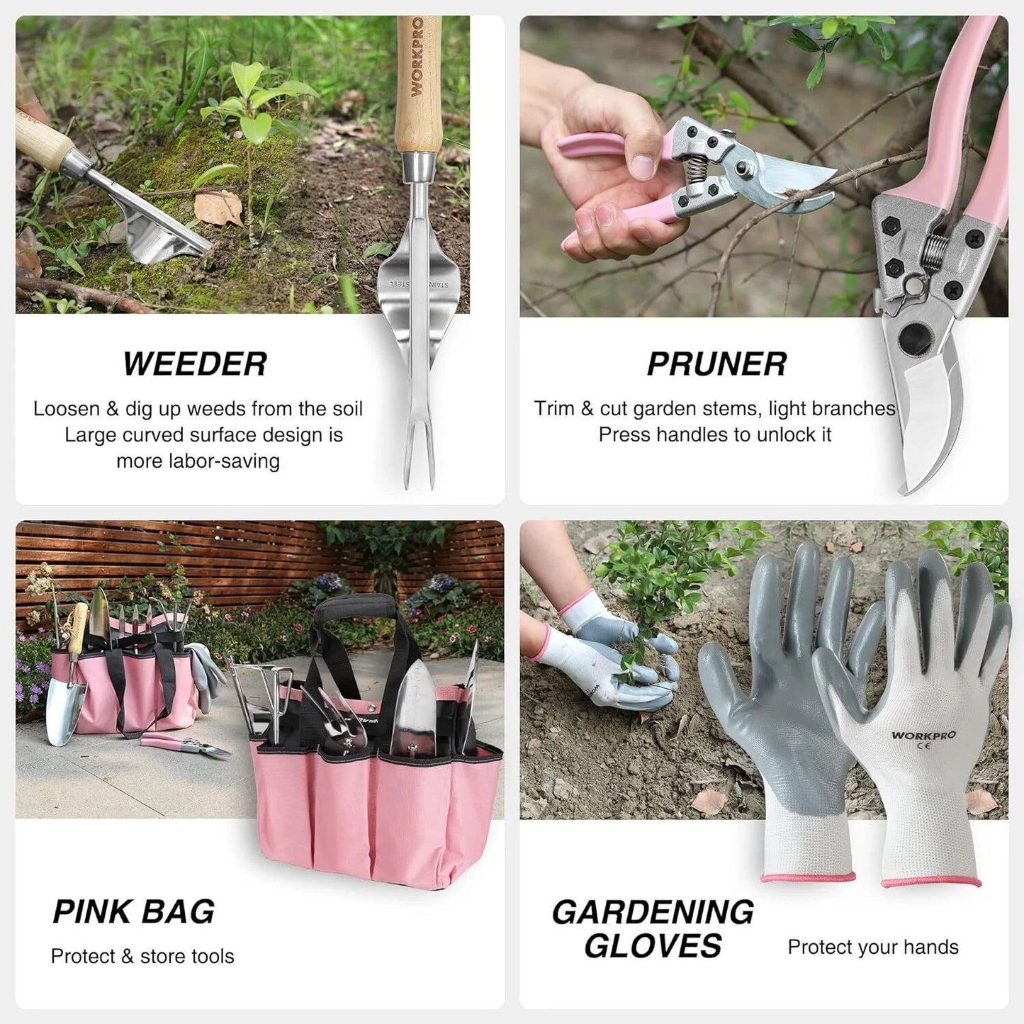 7-Piece Garden Tool Set Stainless Steel Gardening Tools w/Wood Handle Outdoor US