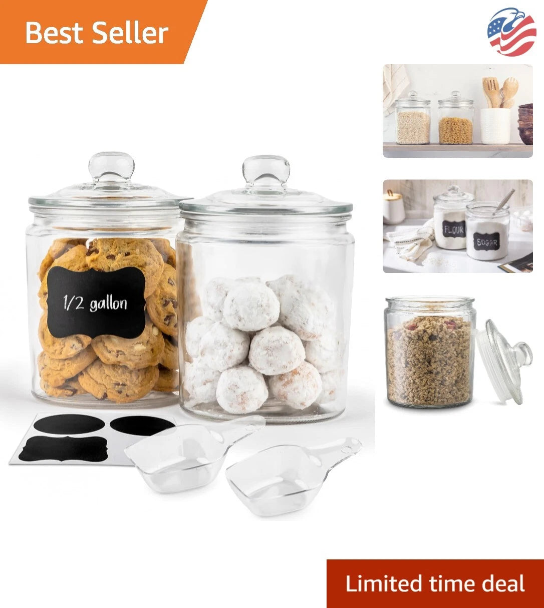 Dual-Purpose Glass Storage Containers for Kitchen & Bathroom ? 1/2 Gallon Size