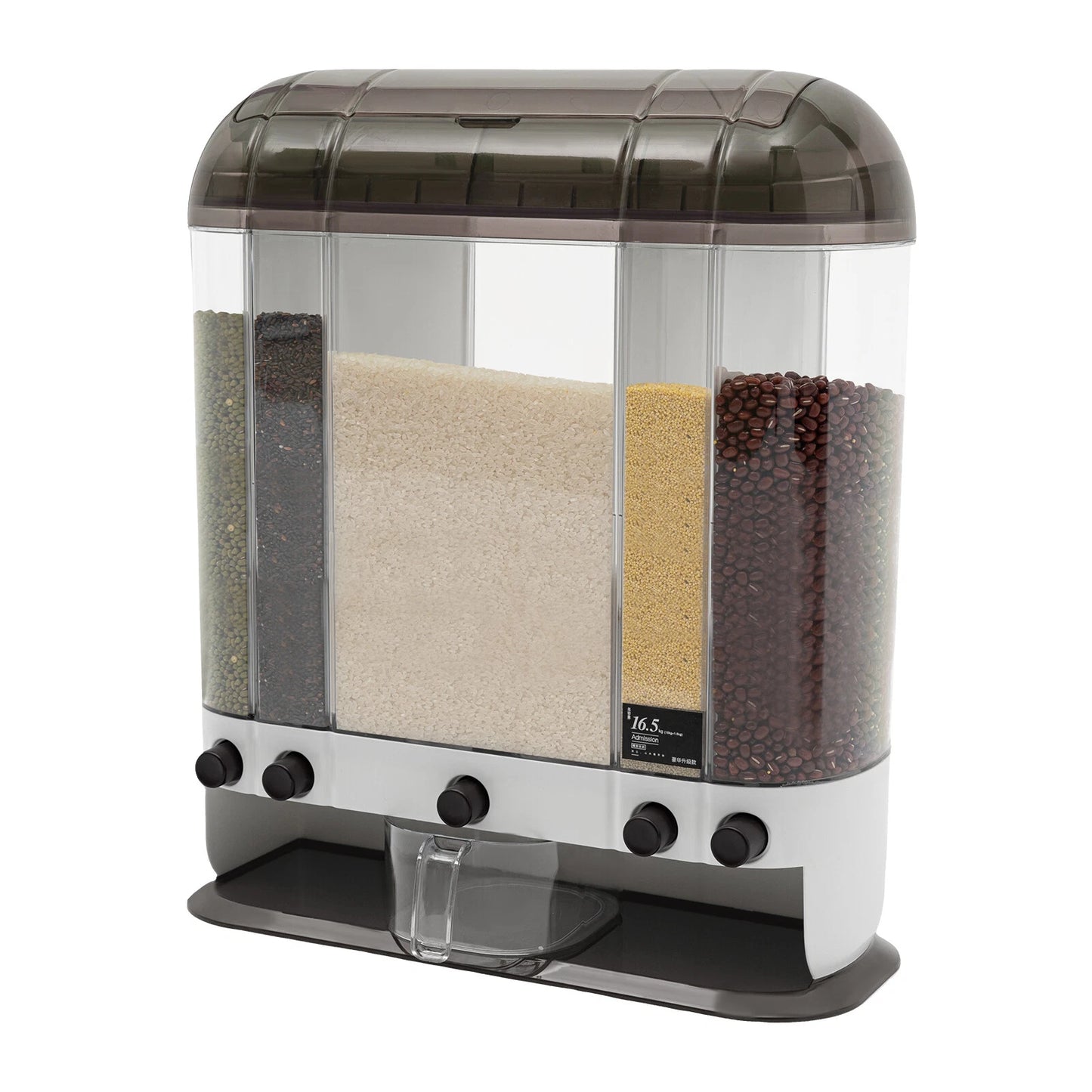 2-Tiers Rice Dispenser Dry Food Dispenser Kitchen Grain Cereal Storage Container