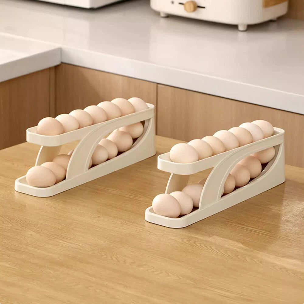 Kitchen Roll down Egg Dispenser & Storage For Refrigerator Organizer Rack Holder