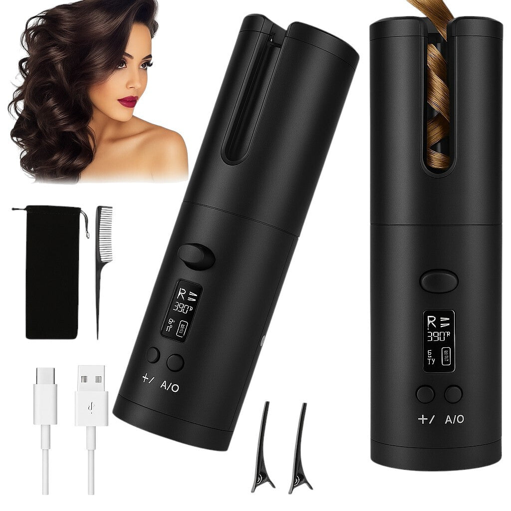 Wireless Rechargeable Curler Ceramic Auto Rotating USB LED Hair Curling Machine