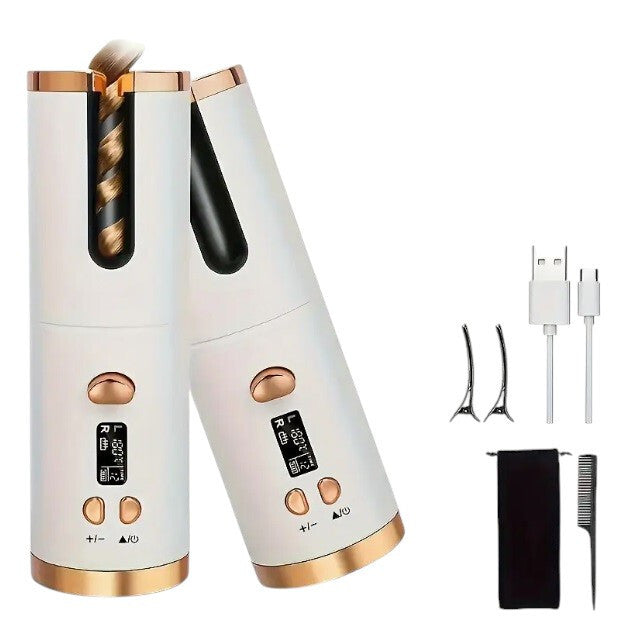 Wireless Rechargeable Curler Ceramic Auto Rotating USB LED Hair Curling Machine