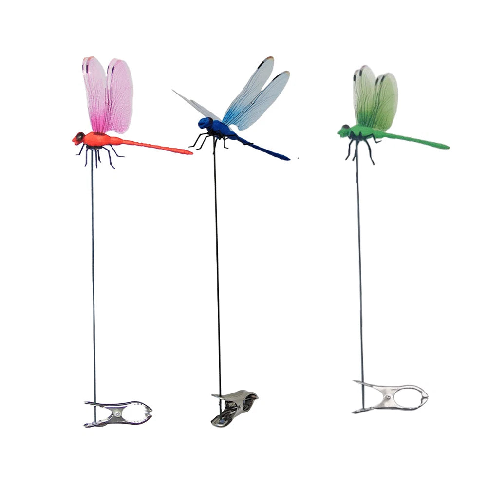 Fake Dragonfly Rod Clip, 3D Dragon Fly Garden Stakes & Hat Simulation Decor NEW