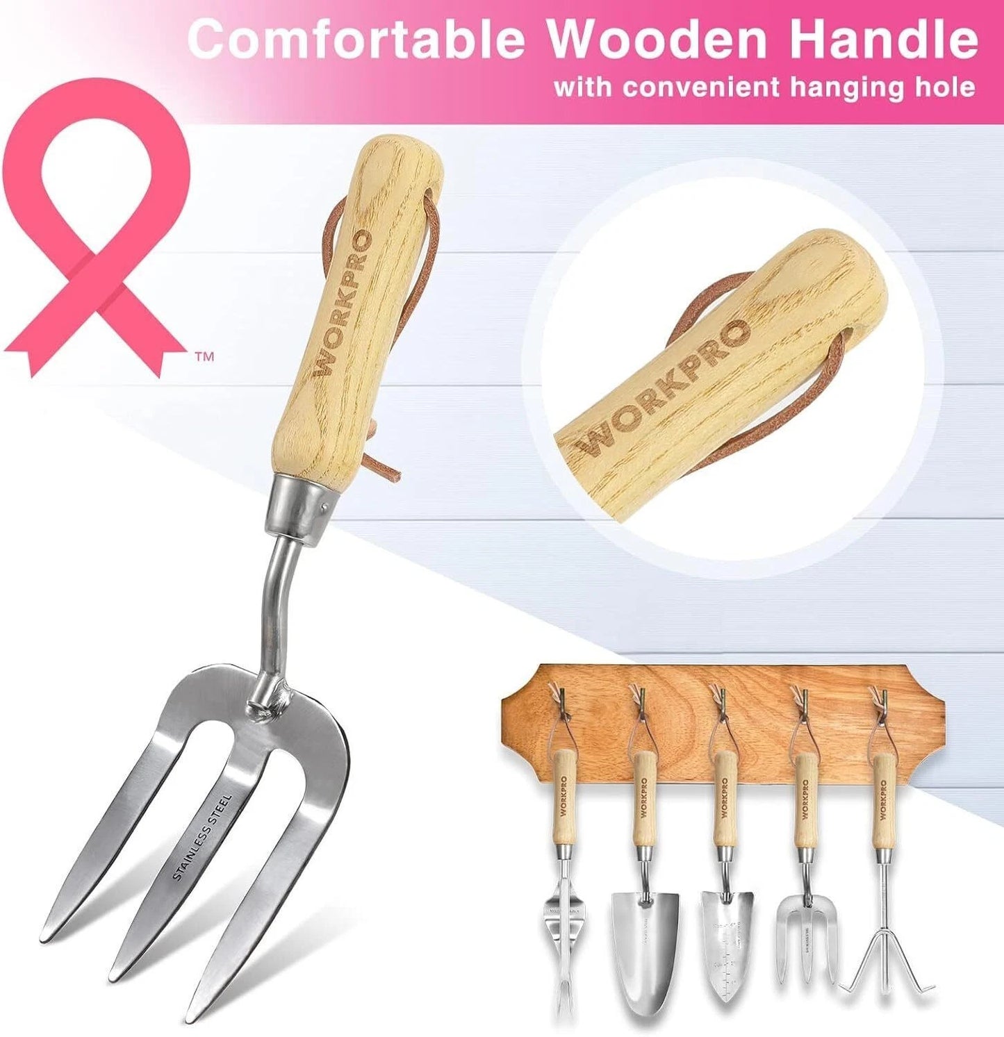 7-Piece Garden Tool Set Stainless Steel Gardening Tools w/Wood Handle Outdoor US
