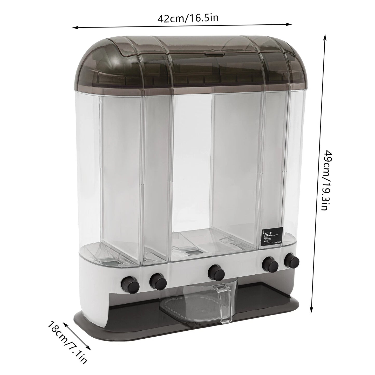2-Tiers Rice Dispenser Dry Food Dispenser Kitchen Grain Cereal Storage Container