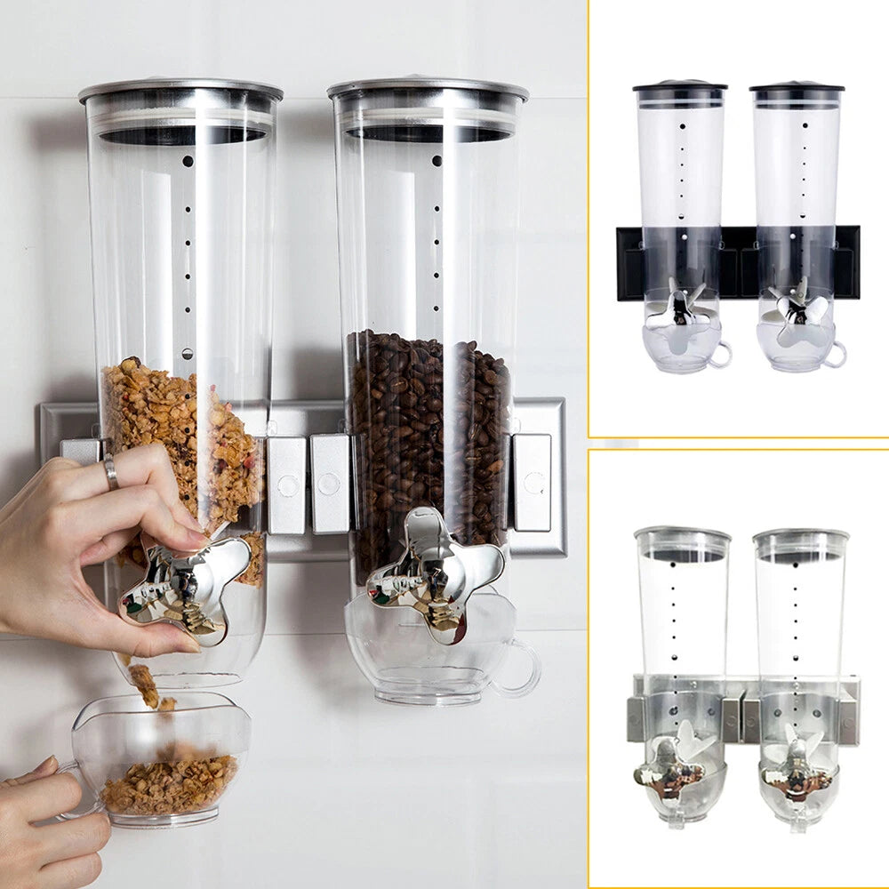 3L Kitchen Wall Mount Double Dry Food Dispenser Cereal Storage Container Home US