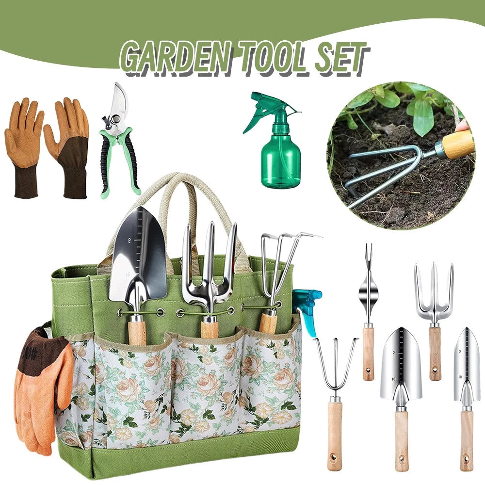 Garden Tool Set, 9Pcs Heavy Duty Gardening Hand Tools with Fashion & Durable US