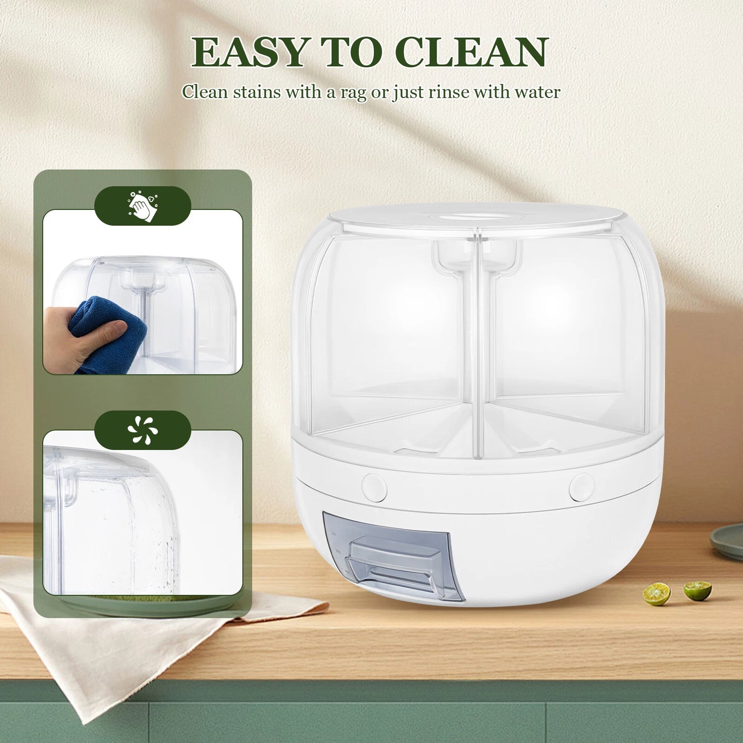Rice Dispenser Dry Grain Food Storage Container Tank 6-Grid Rotating for Kitchen