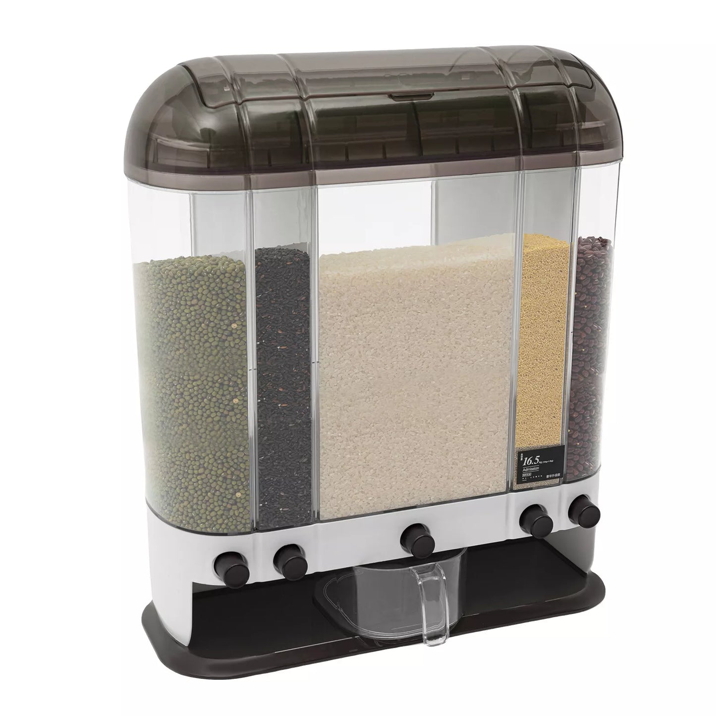 2-Tiers Rice Dispenser Dry Food Dispenser Kitchen Grain Cereal Storage Container