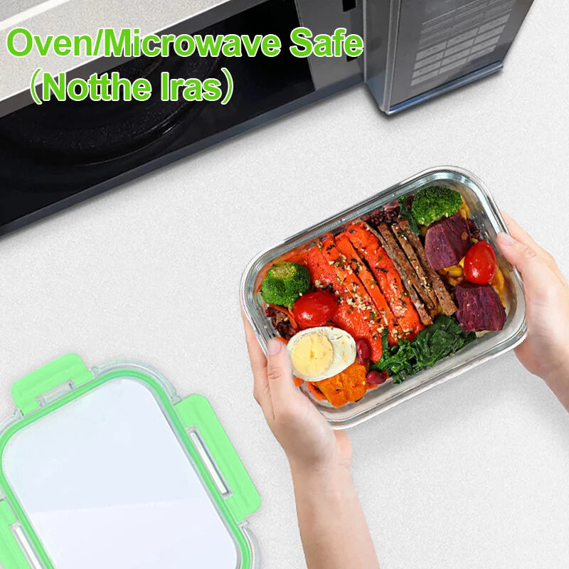 Green Glass Food Storage Containers with Airtight Lid Microwave Safe Set of 4-20