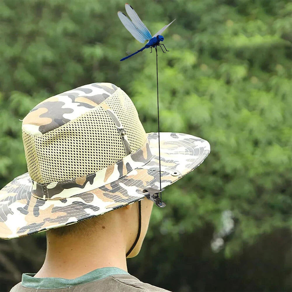 Fake Dragonfly Rod Clip, 3D Dragon Fly Garden Stakes & Hat Simulation Decor NEW