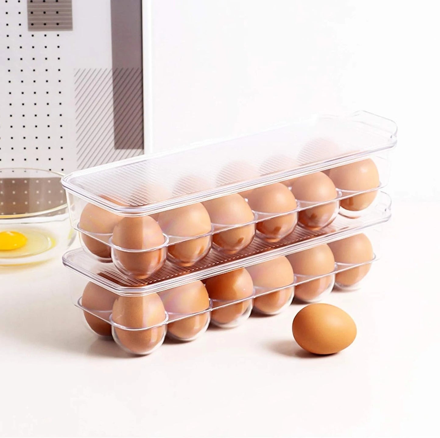 Space-Saving 12-Grid Egg Storage Solution with Lid - Dishwasher Safe & Practical