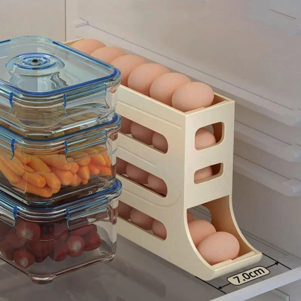 Kitchen Roll down Egg Dispenser & Storage For Refrigerator Organizer Rack Holder