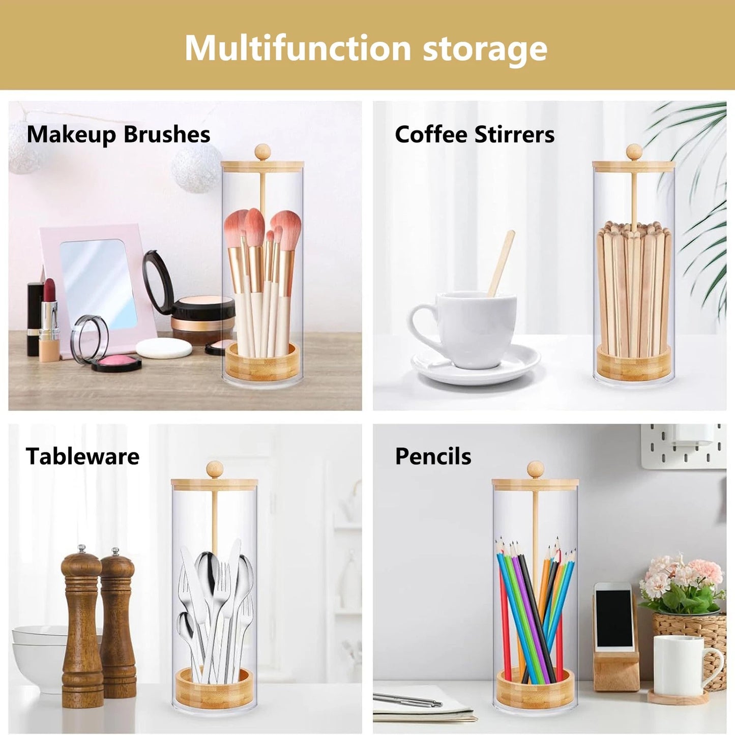 Acrylic Straw Storage Container Transparent Straw Holder Dispenser with Lid