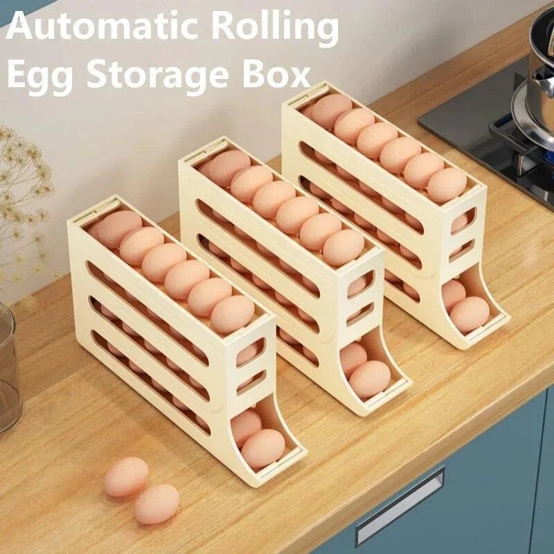 Kitchen Roll down Egg Dispenser & Storage For Refrigerator Organizer Rack Holder