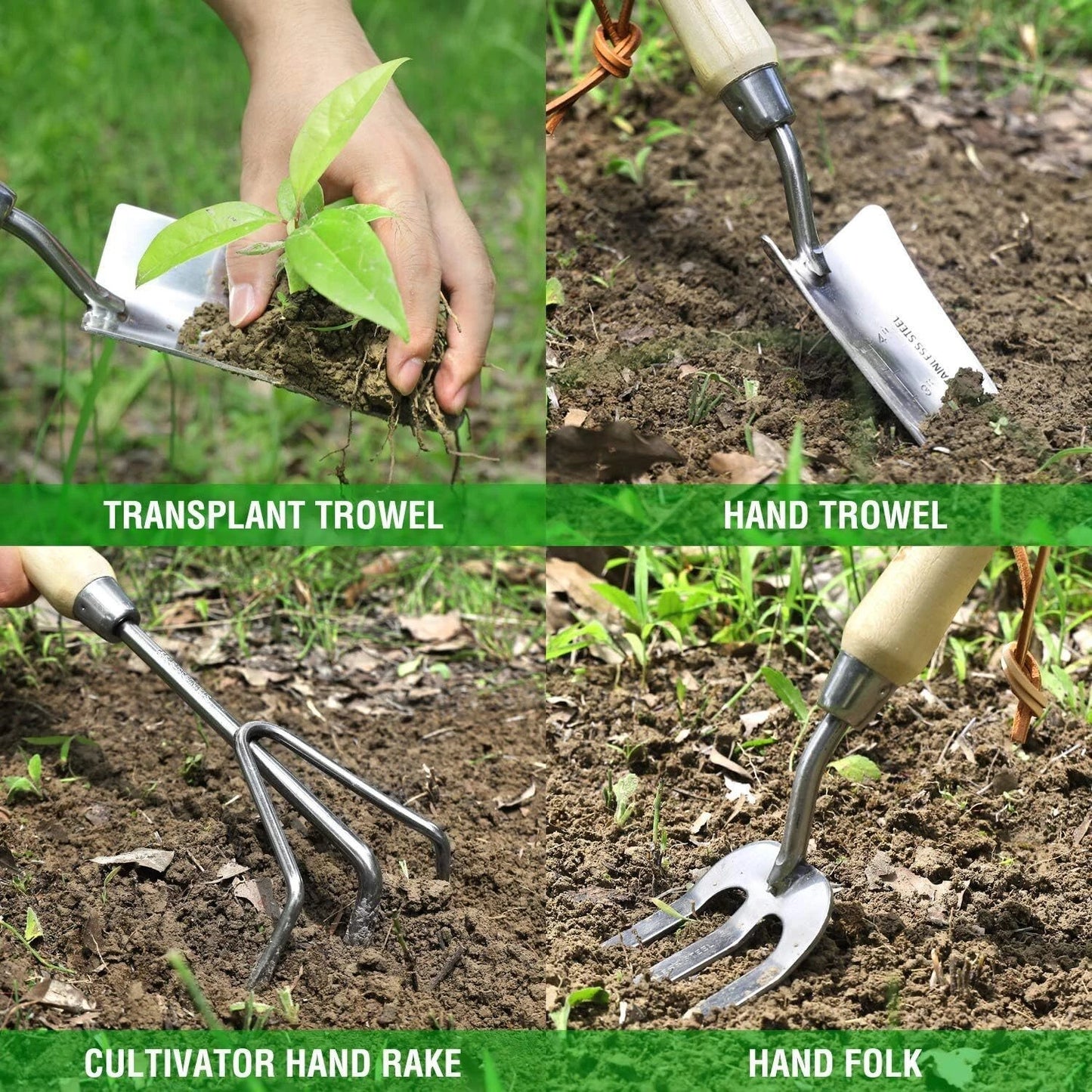 7-Piece Garden Tool Set Stainless Steel Gardening Tools w/Wood Handle Outdoor US
