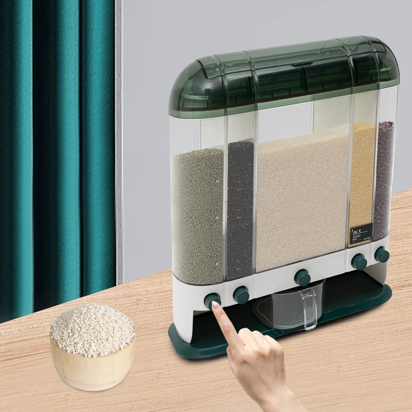 5-Grid Cereal Dispenser Grain Container Rice Storage Dry Food Box Organizer