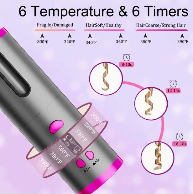 Wireless Rechargeable Curler Ceramic Auto Rotating USB LED Hair Curling Machine