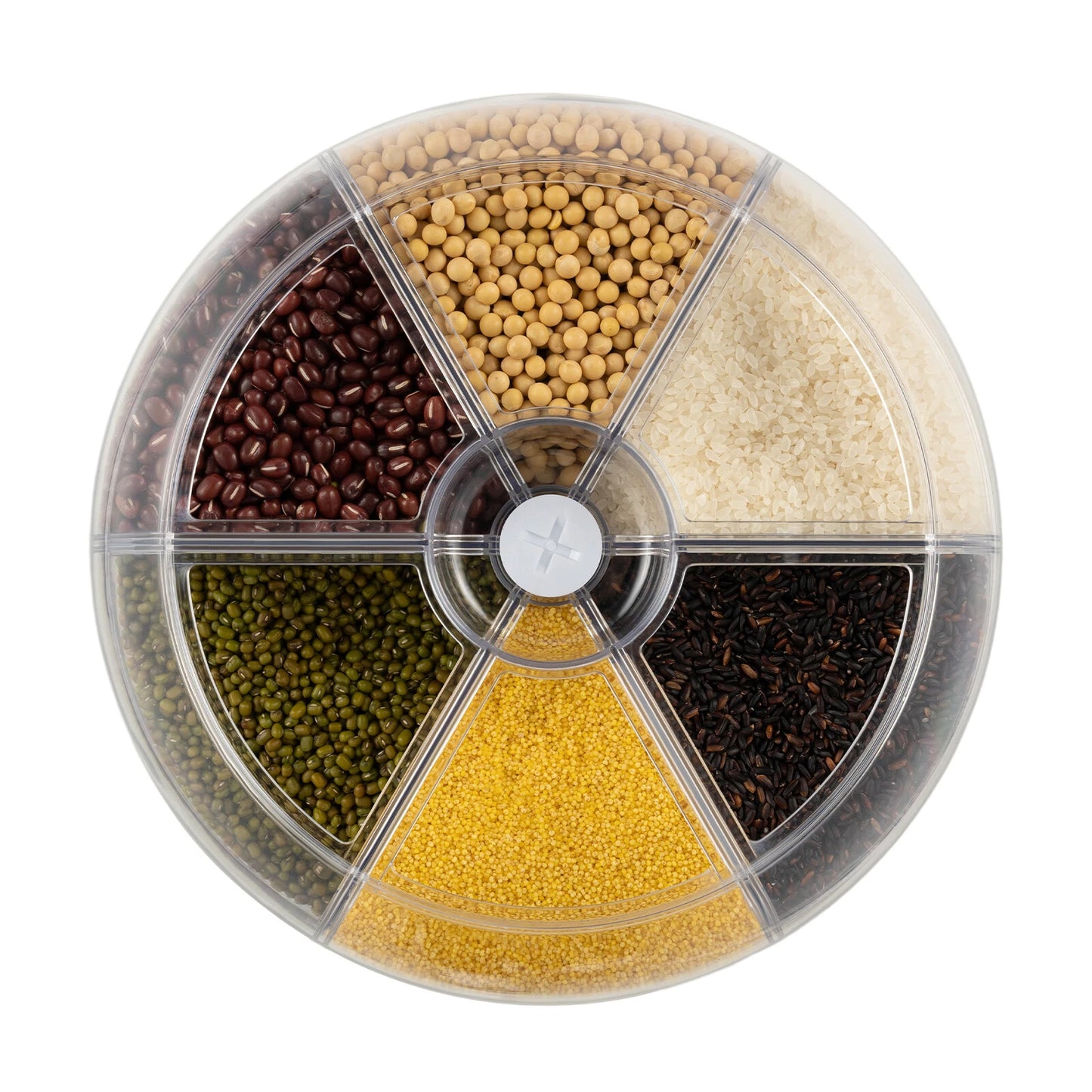 Rice Dispenser Dry Grain Food Storage Container Tank 6-Grid Rotating for Kitchen