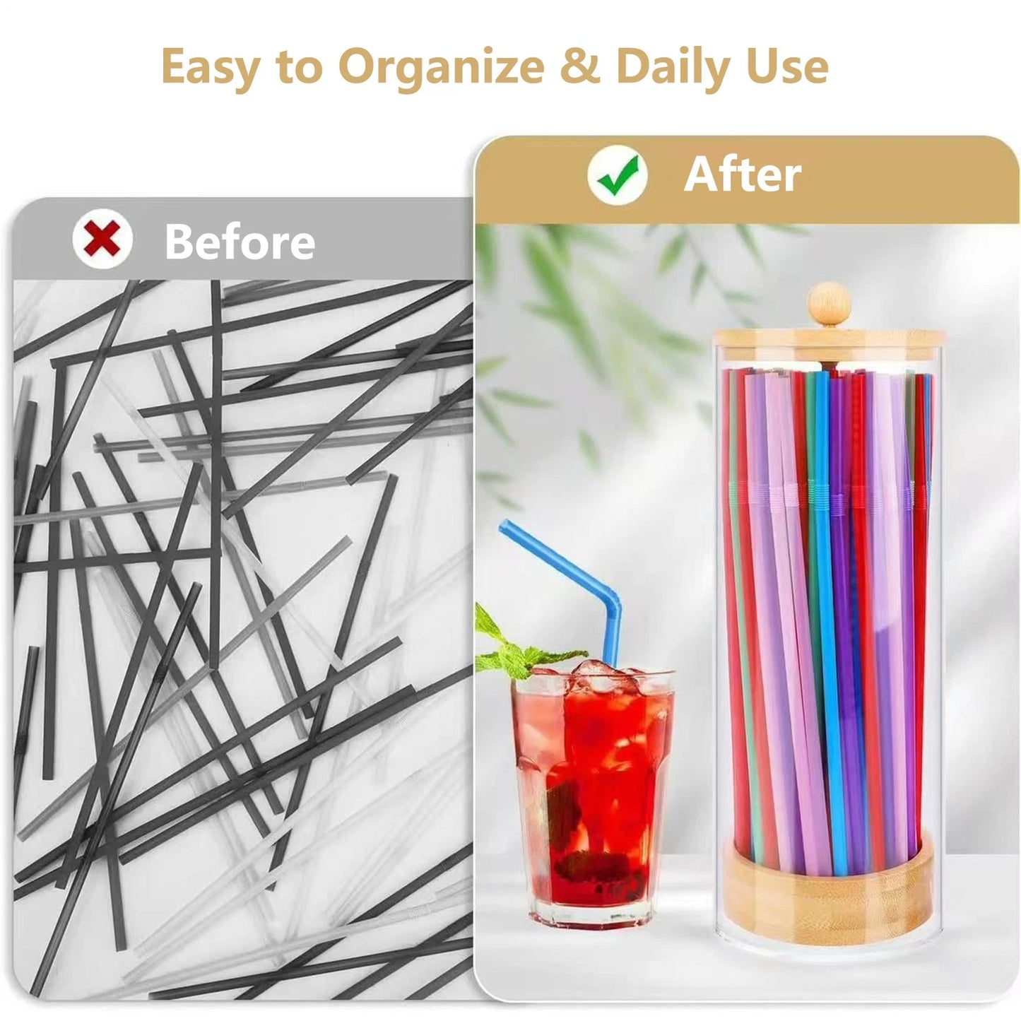 Acrylic Straw Storage Container Transparent Straw Holder Dispenser with Lid