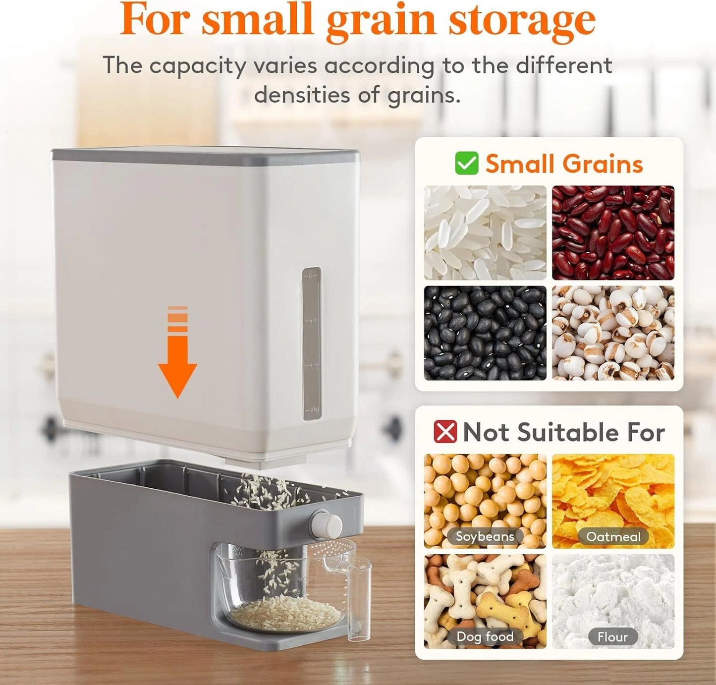 Rice Dispenser 25L Airtight Storage Container with Measuring Cup for Kitchen
