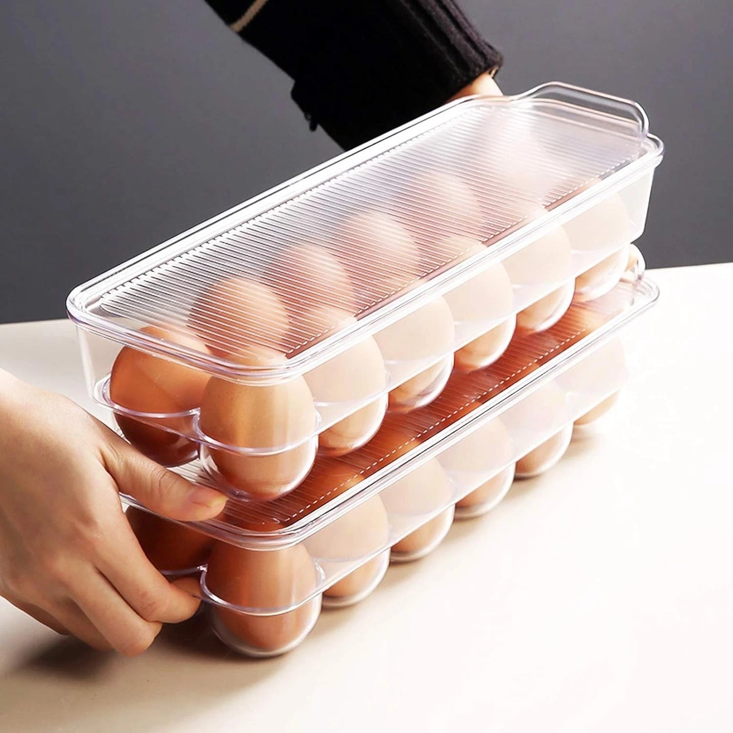 Space-Saving 12-Grid Egg Storage Solution with Lid - Dishwasher Safe & Practical