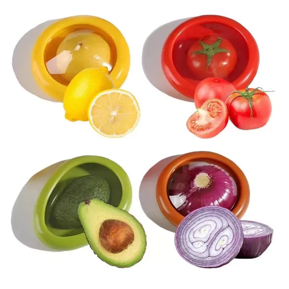 4PCS Fruit And Vegetable Food Fresh-Keeping Box Silicone Reusable Storage Box A+