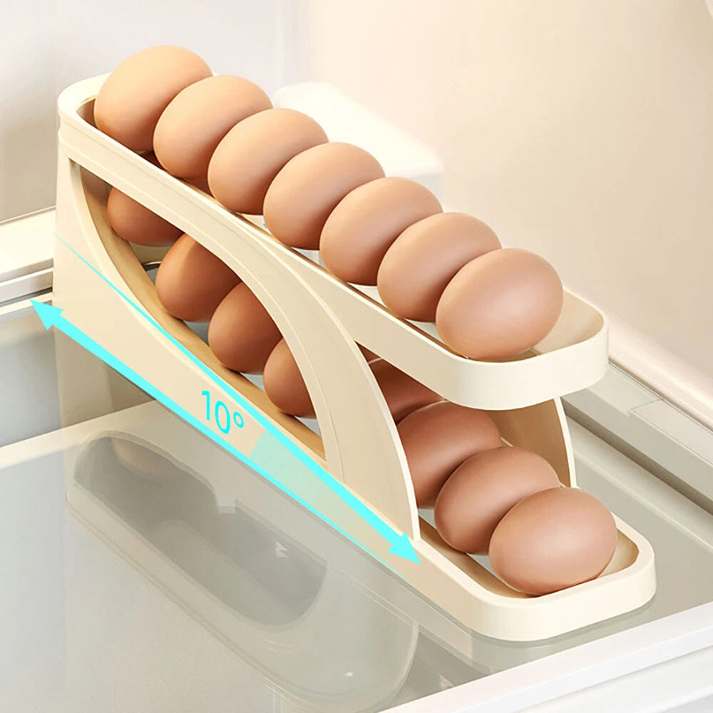 Kitchen Roll down Egg Dispenser & Storage For Refrigerator Organizer Rack Holder