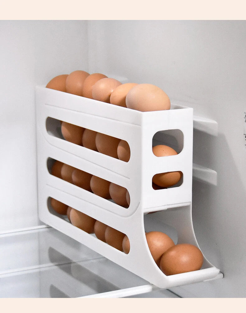 Kitchen Roll down Egg Dispenser & Storage For Refrigerator Organizer Rack Holder