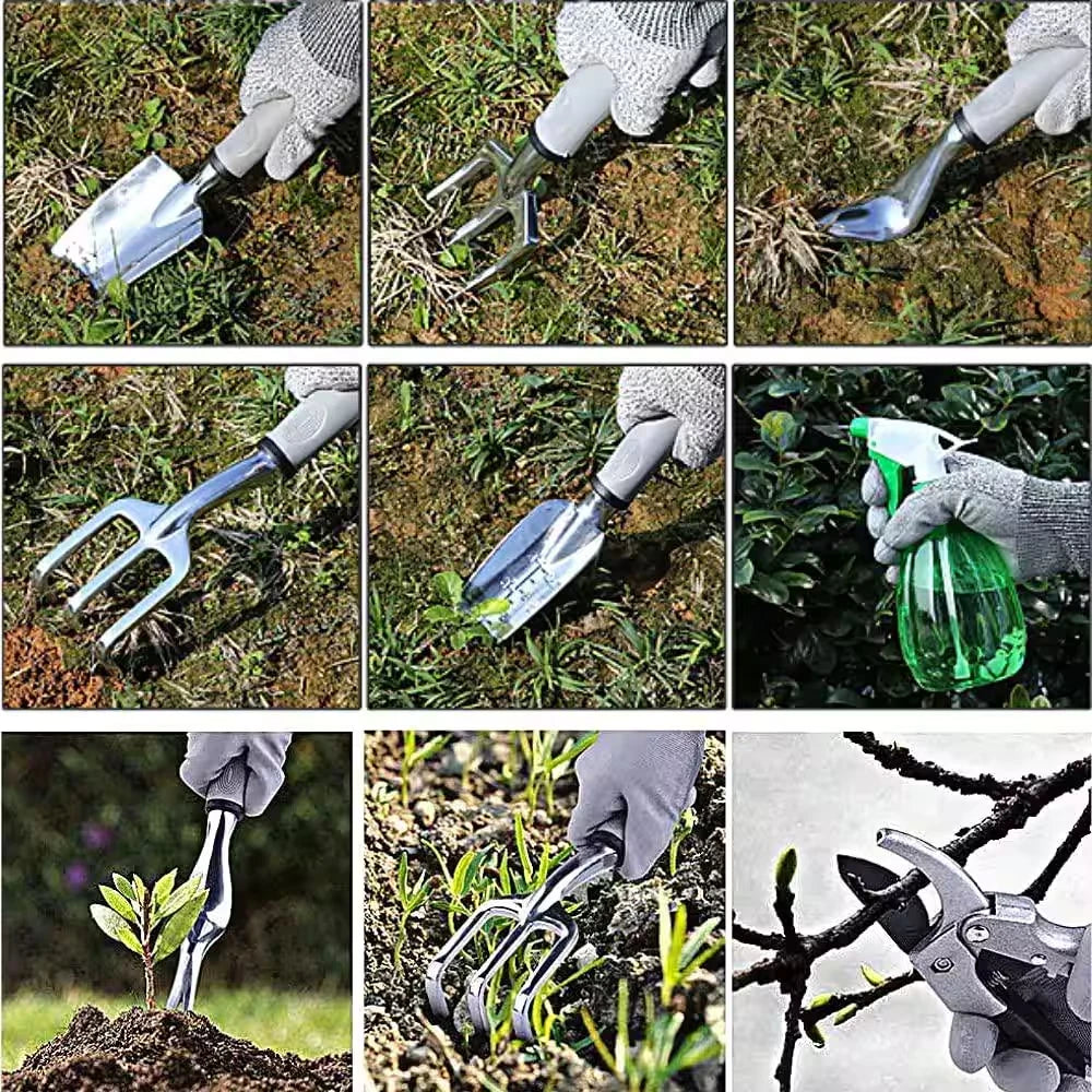 9-Piece Stainless Steel Heavy-Duty Aluminum Hand Tool Kit (Silver), Garden Tool