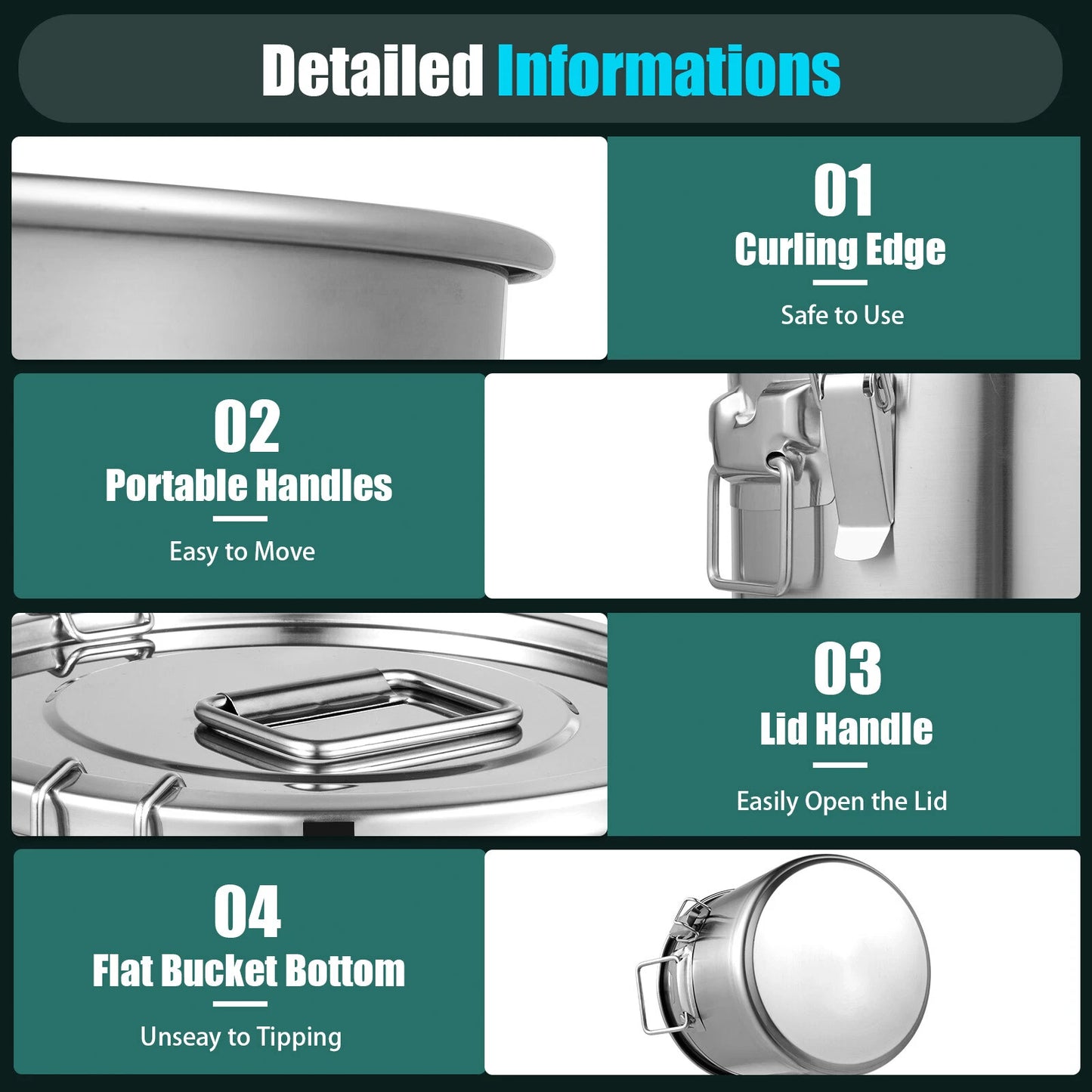 Food Storage Container Stainless Steel Airtight Canister Kitchen Storage Bucket