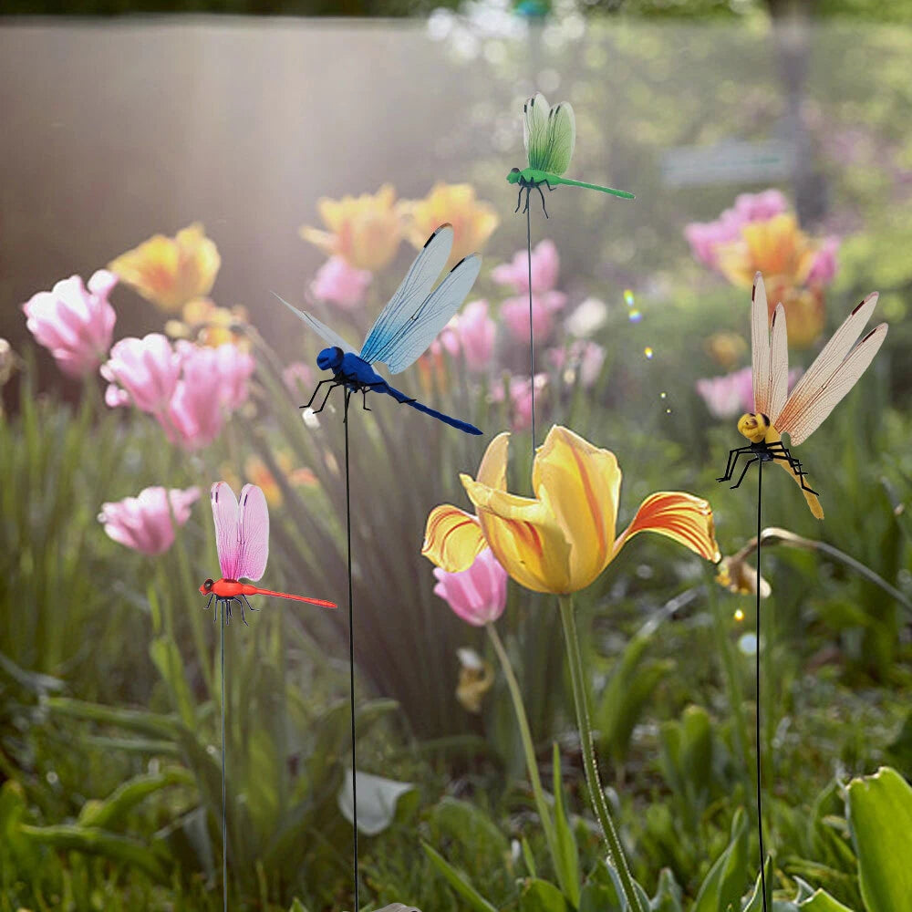 Fake Dragonfly Rod Clip, 3D Dragon Fly Garden Stakes & Hat Simulation Decor NEW